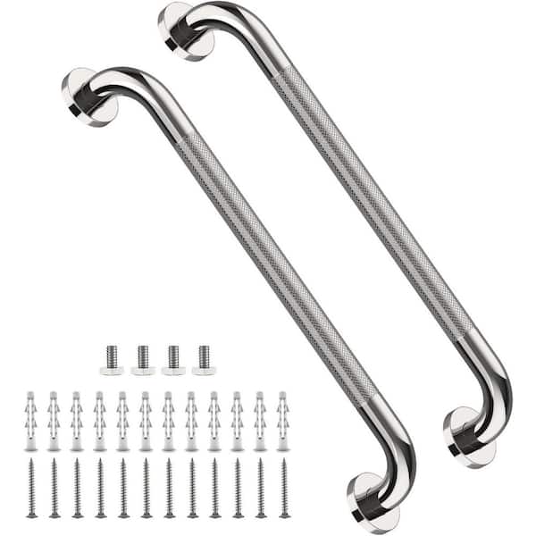 2 Pack 24 in. x 1.25 in. Concealed Screw Anti Slip Shower Grab Bar Chrome Textured Stainless Steel Safety Handle