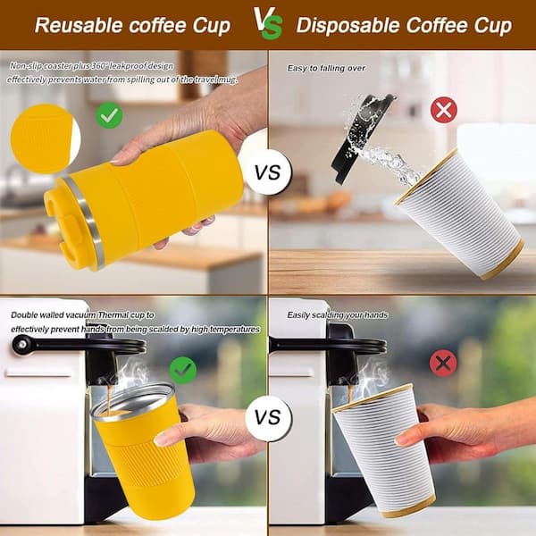 12 oz Yellow Stainless Steel Insulated Travel Coffee Mug with Lid Spill  Leak Proof Double Wall Thermal Tumbler 29ESA05634 - The Home Depot