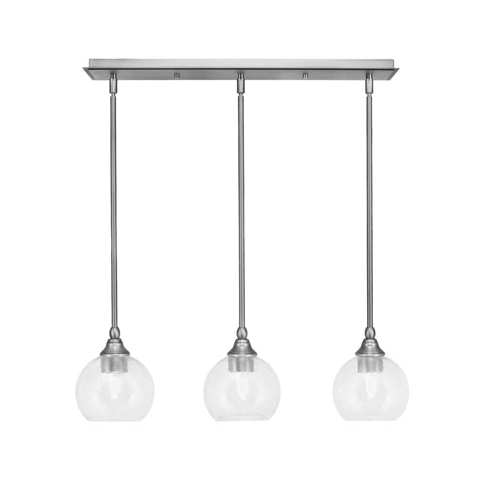 Livingston 100-Watt 3-Light Nickel Shaded Pendant Light with 5.75 in. Clear