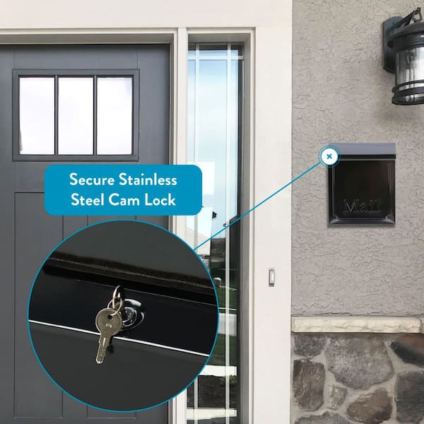 Townhouse Black, Medium, Galvanized Steel, Locking, Vertical, Wall Mount Mailbox