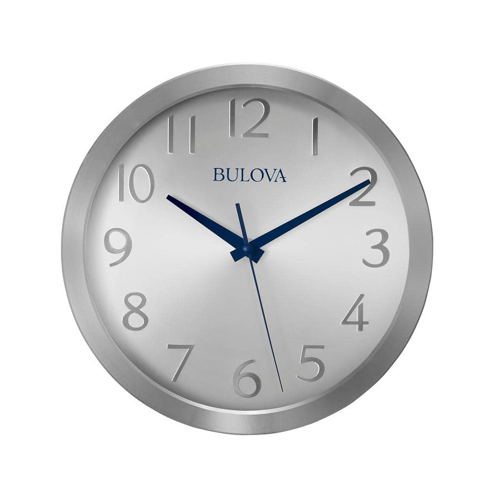 Bulova 10" Silver Aluminum Wall Clock with Blue Hands