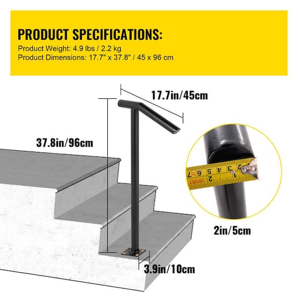 VEVOR Handrails Stair Railing 4-ft x 38-in Black Steel Deck Stair Rail Kit