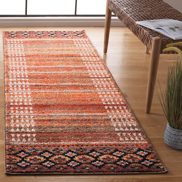 Adirondack Ivory/Blue Gray 3 ft. x 8 ft. Diamond Border Runner Rug