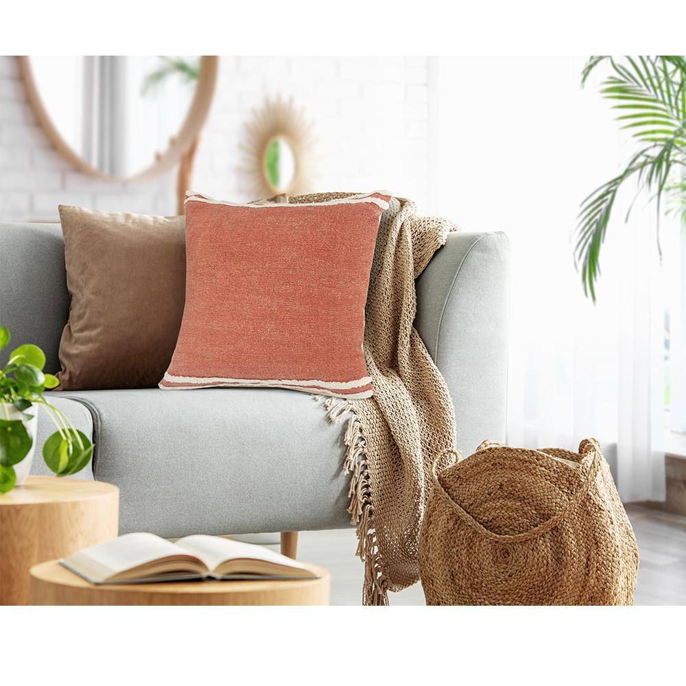 Cinnamon and White Striped Square Throw Pillow, 20" x 20"