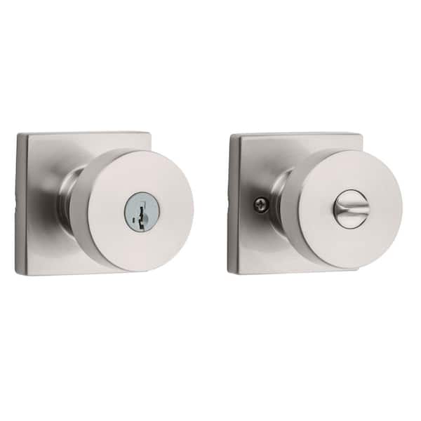 Kwikset Pismo Satin Nickel Keyed Entry Square Door Knob featuring SmartKey Technology