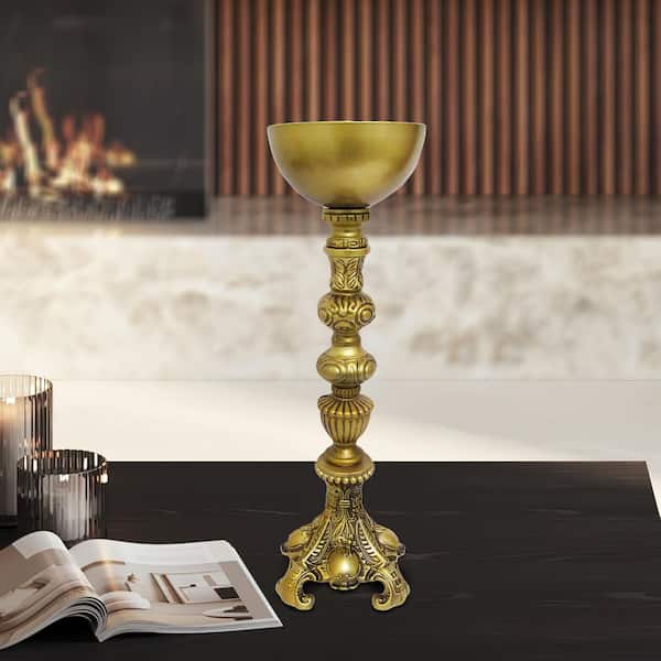 LIVING LUXURY 19.75 in. Gold Metal Royal Antique Vintage Bowl Table Flower Vase Decorative Centerpiece