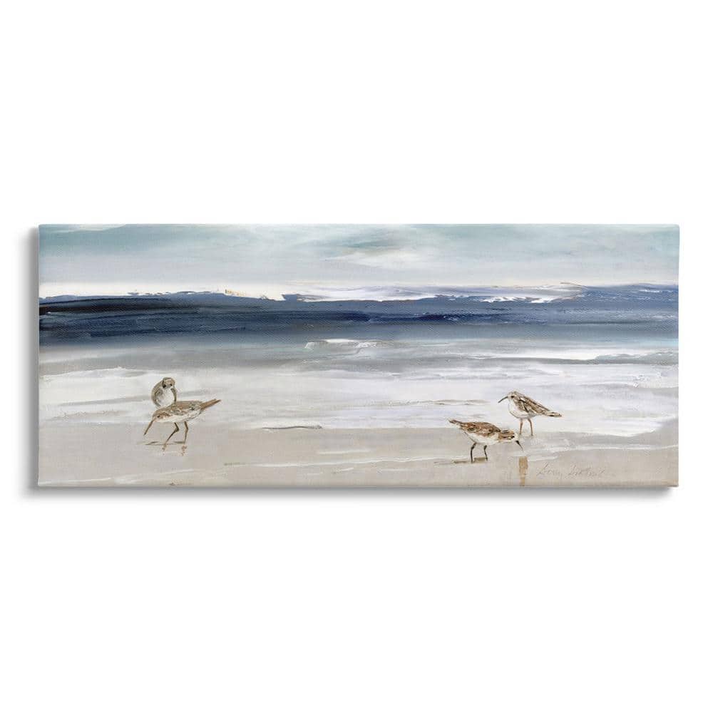 Sandpipers Grazing Sea Shore Beige Canvas Landscape Art