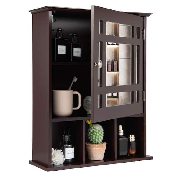 FORCLOVER 19 in. W x 23.5 in. H Wood Brown Surface Mount Medicine Cabinet with Mirror