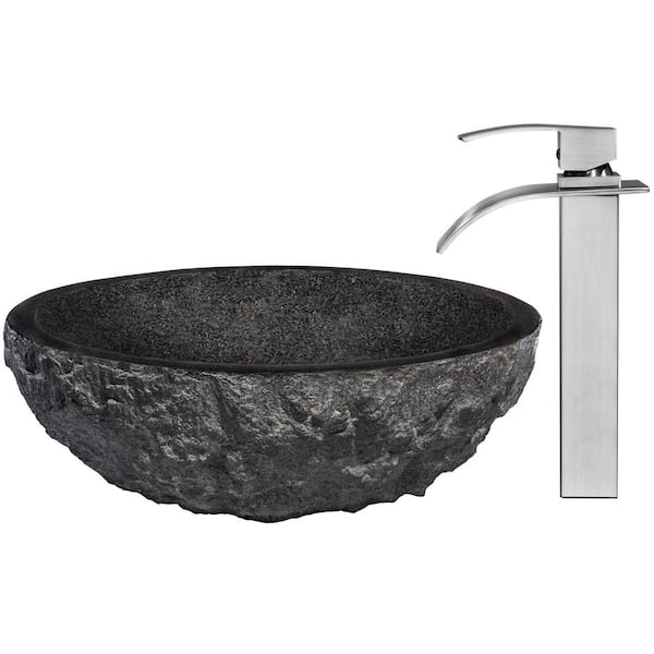 Chiseled Natural Stone Bathroom Sink Black Granite