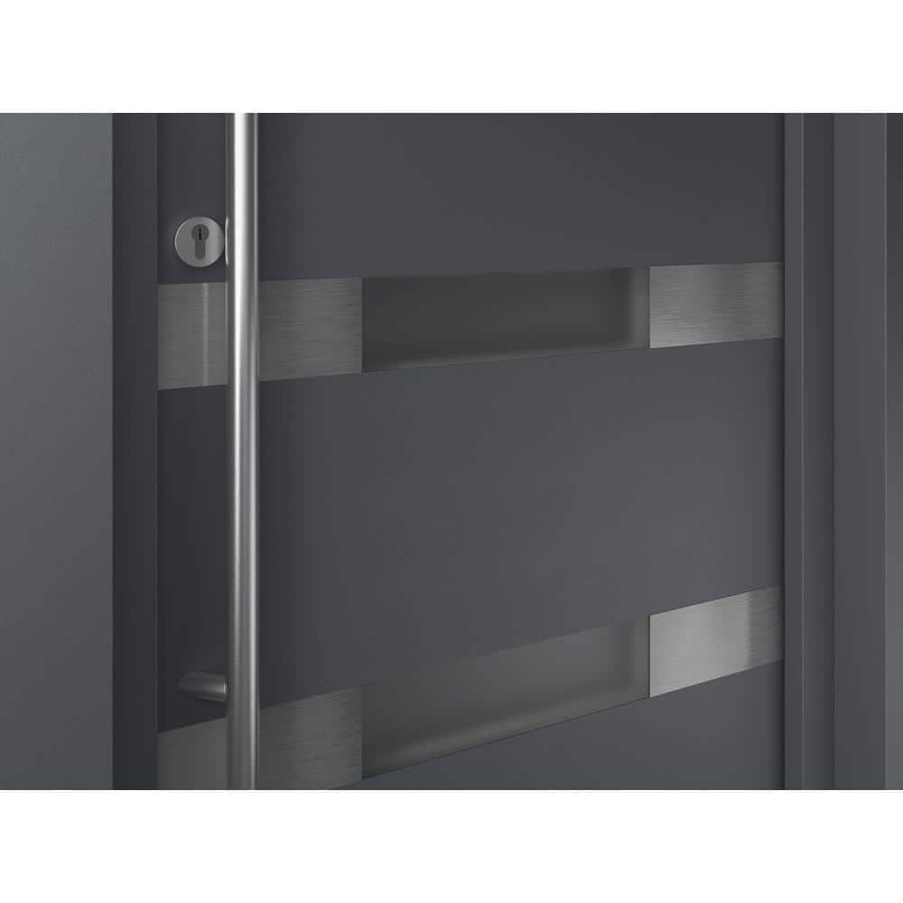 Aura Anthracite Zinc-Galvanized Steel Front Door with Frosted Glass