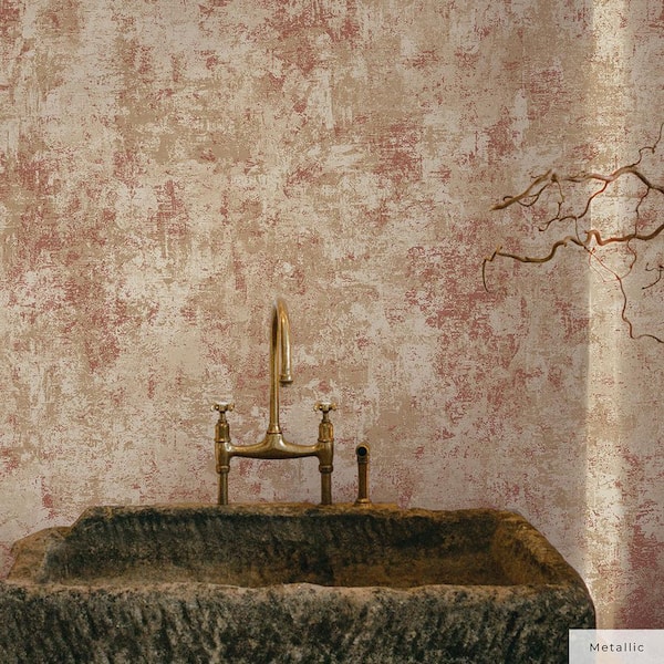 Metallic Rose Distressed Gold Leaf Vinyl Peel and Stick Wallpaper Roll (Covers 56 sq. ft.)