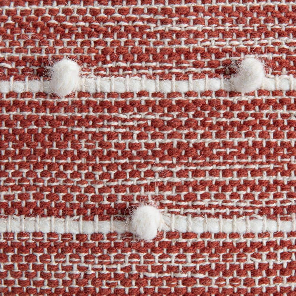 Penelope Handcrafted Cotton-Polyester Red/Ivory Pouf Ottoman