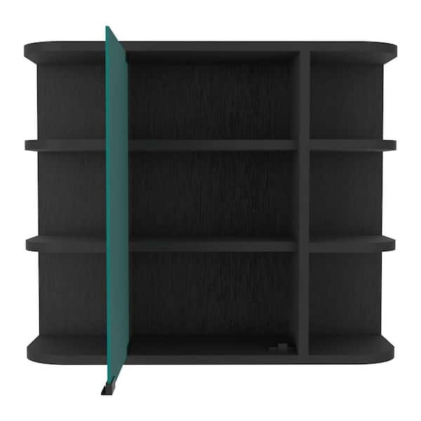 Unbranded 23.6 in. W. x 20 in. Wall Mounted Wood Shelf with Mirrored Cabinet, 3-Open Shelves, Black Finish Corner Molding