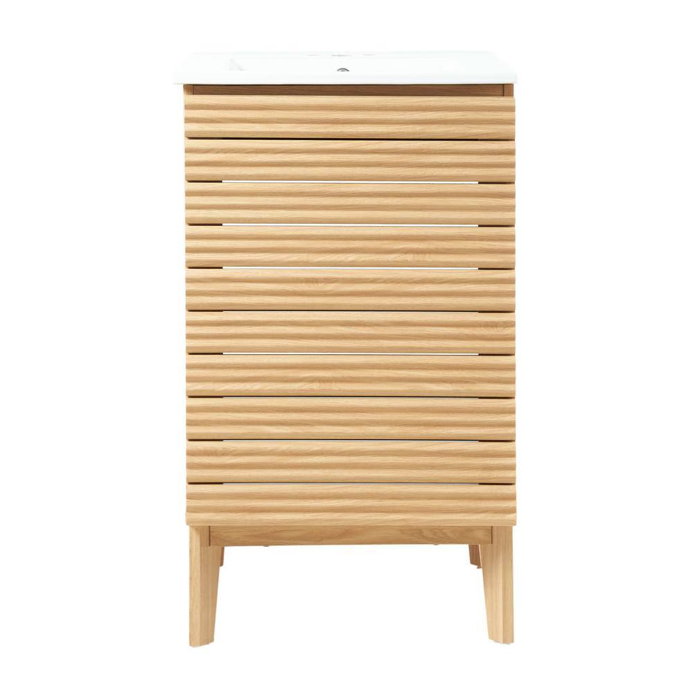 Calandre 20'' Oak Modern Farmhouse Slat Bath Vanity Cabinet