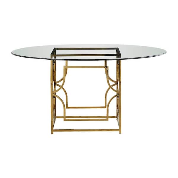 Unbranded Shane 54 in. Gold Glass Round Dining Table