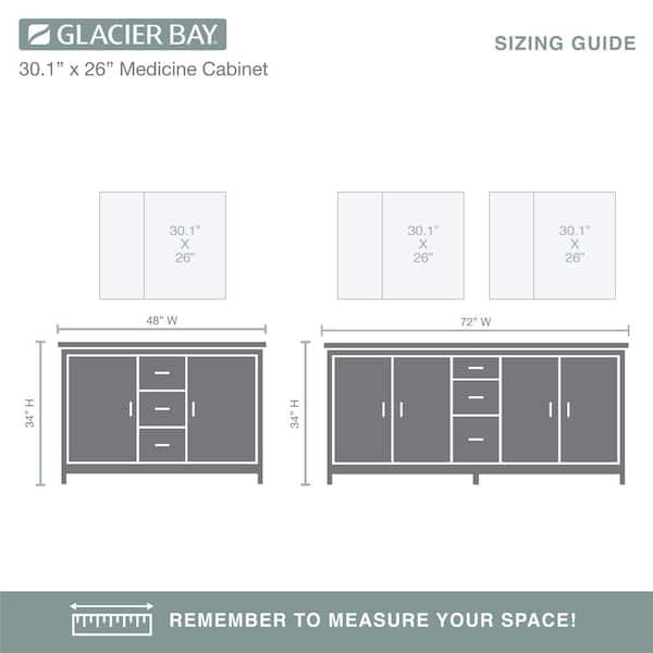 Glacier Bay 30 in. W x 26 in. H Rectangular Wood Composite Medicine Cabinet with Mirror