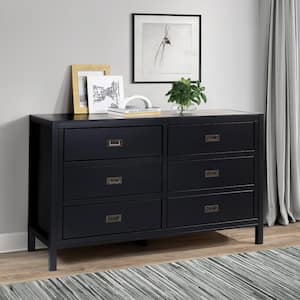 57" Classic Solid Wood 6-Drawer Dresser - Black