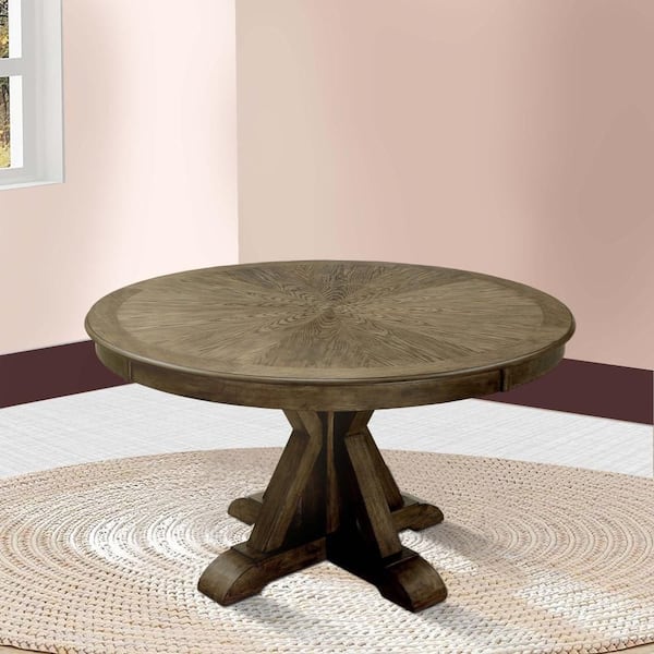 Benjara Modern Style 54 in. Brown Wooden Pedestal Base Dining Table (Seats 4)