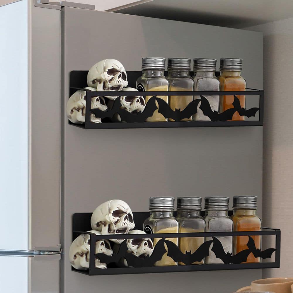 2-Piece Magnetic Spice Rack for Refrigerator, Black Bat, Halloween Gothic Kitchen Decor, 2 Sizes Metal Storage Shelf price history on PriceWatchPro