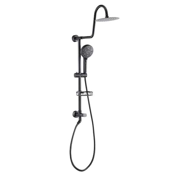 WOWOW Wall Bar Shower Kit 1-Spray 8 in. Round Rain Shower Head with Hand Shower in Matte Black(Valve Not Included)