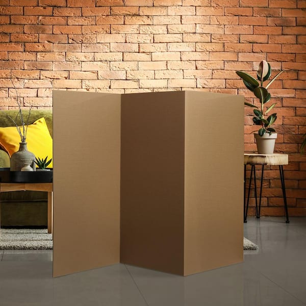 Oriental Furniture 3 ft. Short Brown Temporary Cardboard Folding Screen - 3 Panels