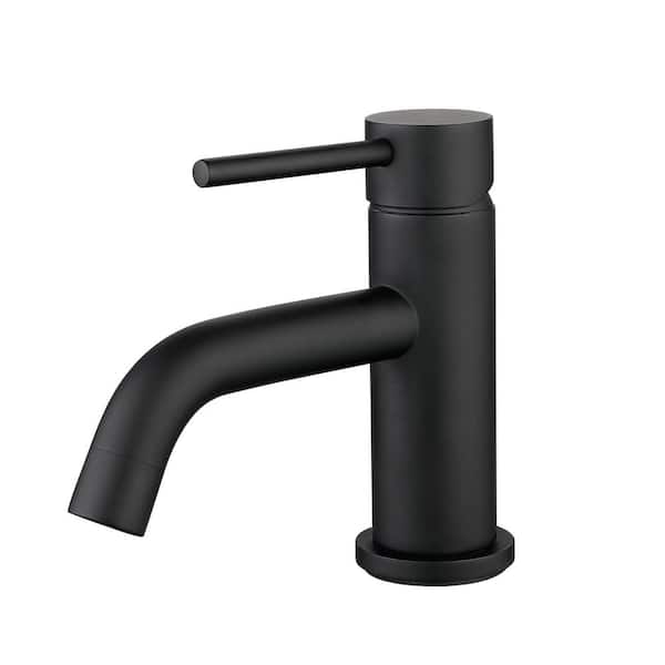 WELLFOR Single Hole Single-Handle Bathroom Faucet with Supply Line in Matte Black