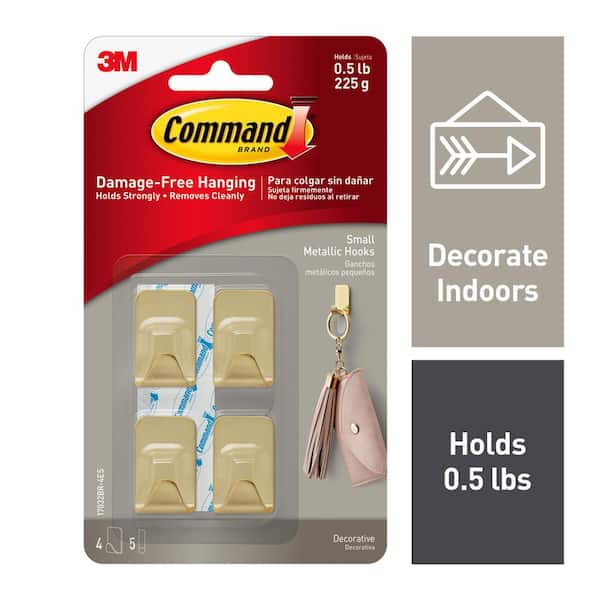 Command Brass Small Metallic Hooks (4-Hooks and 5-Adhesive Strips)  17032BR-4ES - The Home Depot