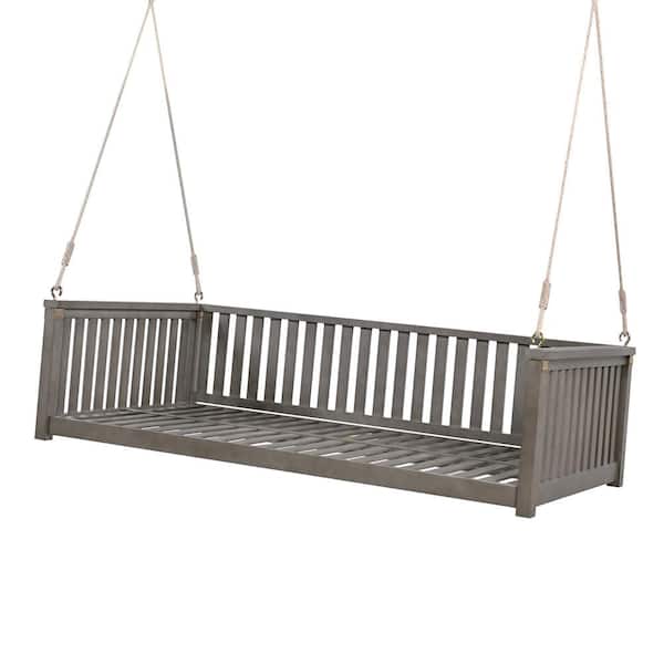 Unbranded 79.1 in. Outdoor Patio 2-Person Grey Wood Porch Swing with Ropes for Backyard