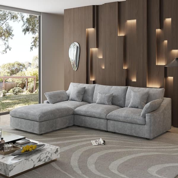 119.2 in. Slope Arm Linen L-shaped Oversized 4-Piece Modular Free Combination Sofa with Removerble Covers in. Gray