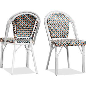 Colorful Wicker Bistro Chair French Hand-Woven Armless Chairs for Outdoor Patio Indoor Dining Chairs 2-Pack)