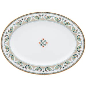 Serene Garden 16 in. (Green) Porcelain Oval Platter