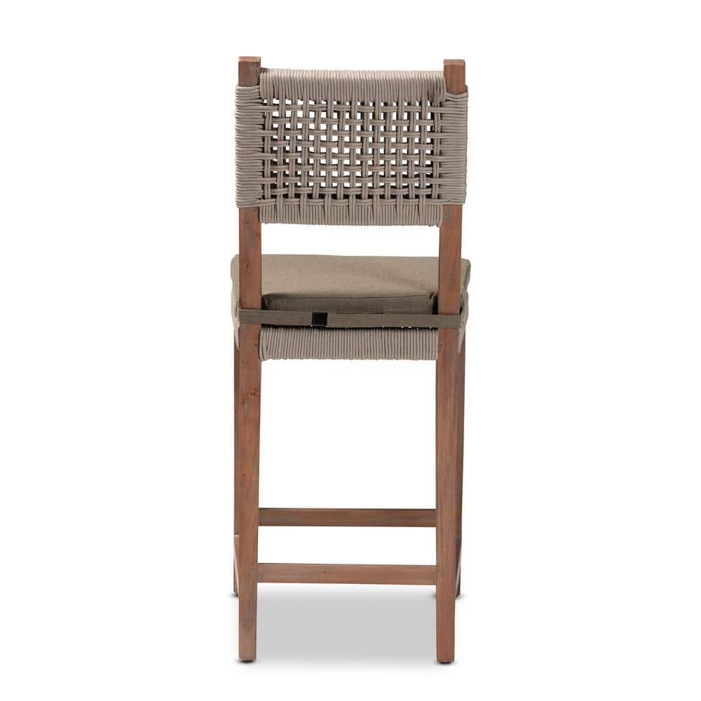 Gray Woven Rope and Mahogany Counter Stool