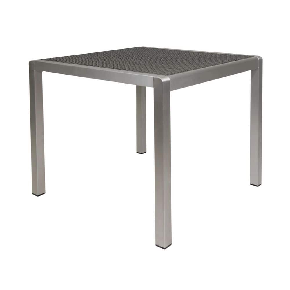 35 in. Square Silver and Gray Outdoor Dining Table, Wicker Table Top, Anodized Aluminum