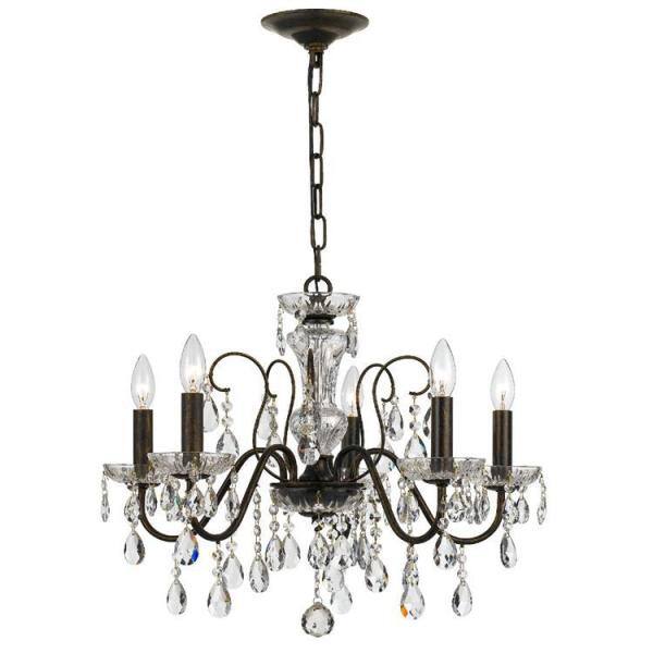 Butler 5-Light English Bronze and Clear Crystal Chandelier