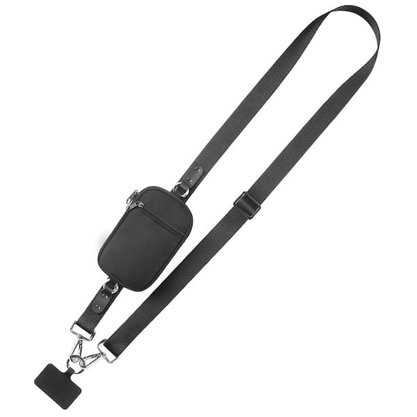 Adjustable Phone Lanyard Crossbody Wrist Strap with Detachable Wallet for All Smartphones Black