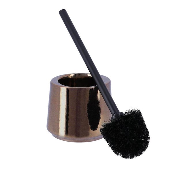 EVIDECO French home goods Porcelain Toilet Bowl Brush and Holder with Bronze Crackled Texture with Strong Bristles for Optimal Scrubbing Power