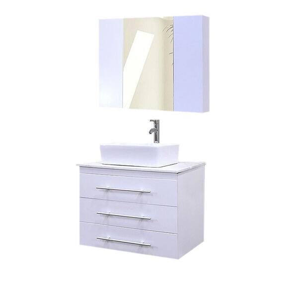 Design Element Portland 30 in. W x 22 in. D Single Vanity and Mirror in White with White Quartz Vanity Top