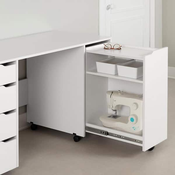 South Shore - 58.12 in. Pure White Rectangular 4 -Drawer Writing Desk with Casters