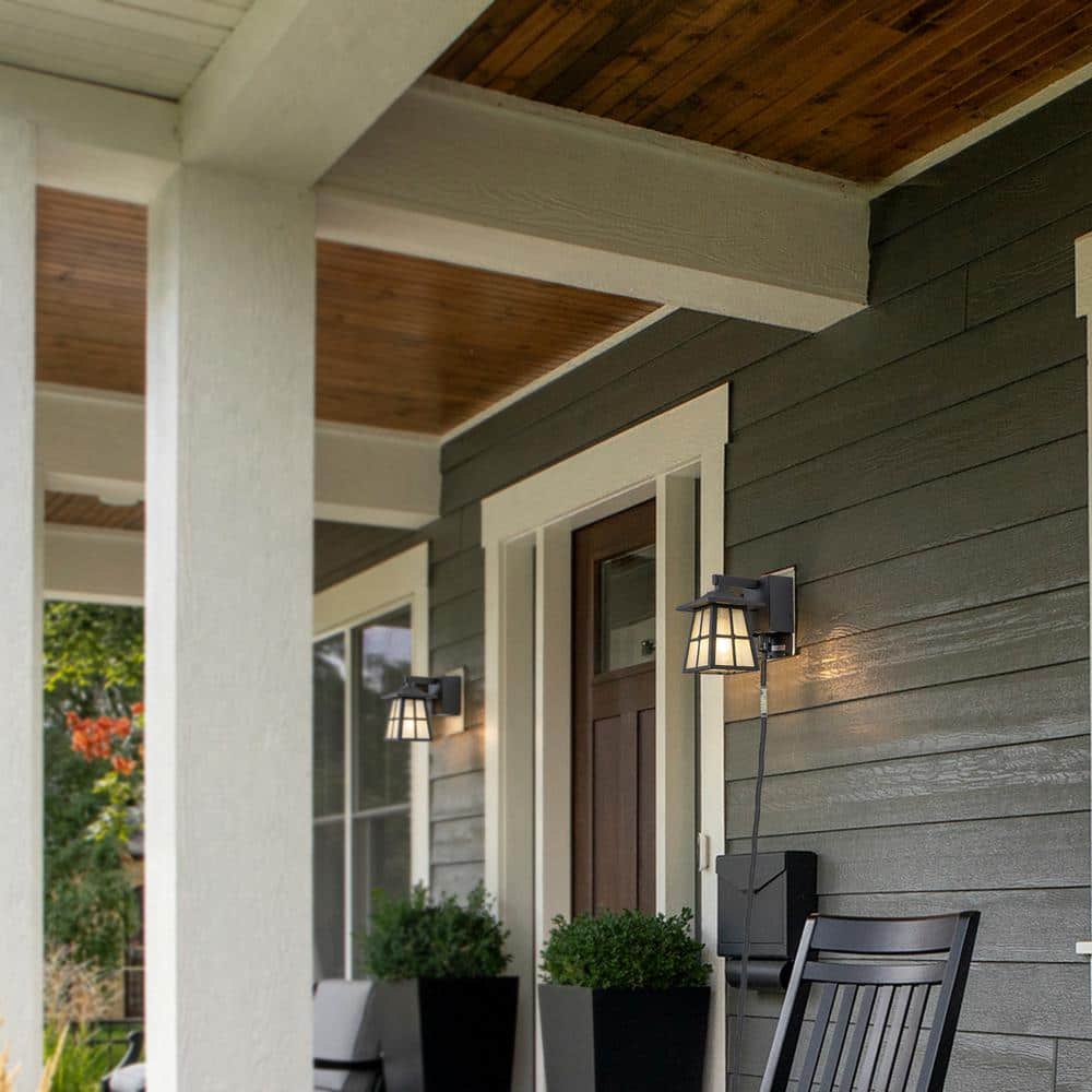 Matte Black Aluminum Outdoor Wall Sconce with Seeded Glass