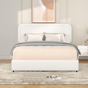 Liv Ivory White Boucle Upholstered Metal Frame Storage Bed Queen Size Platform Bed with 4-Drawers