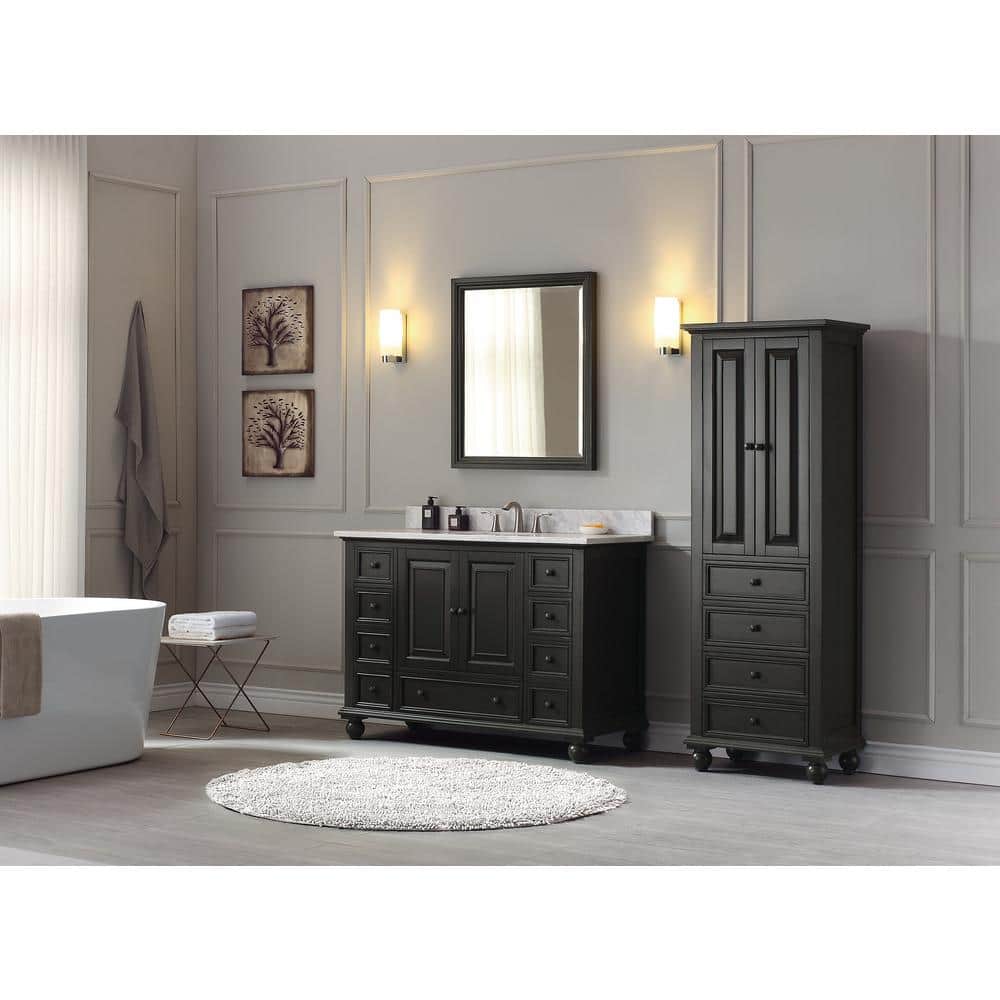 Charcoal Glaze Solid Wood Linen Tower Cabinet with Adjustable Shelving