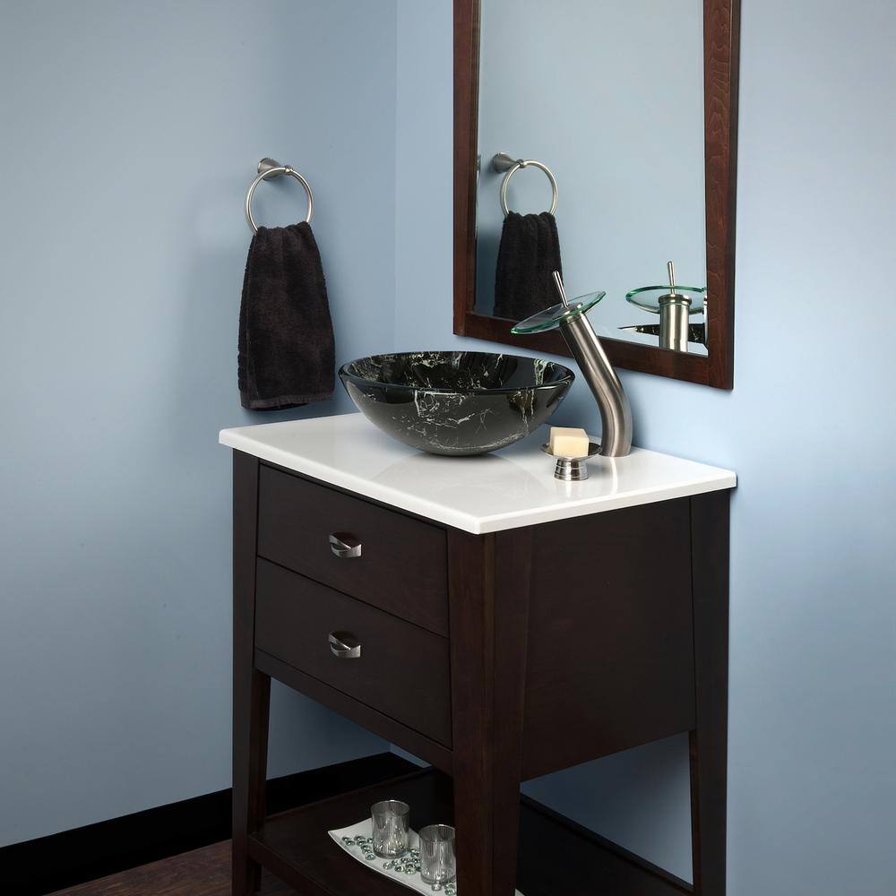 19'' Black and White Tempered Glass Round Vessel Sink