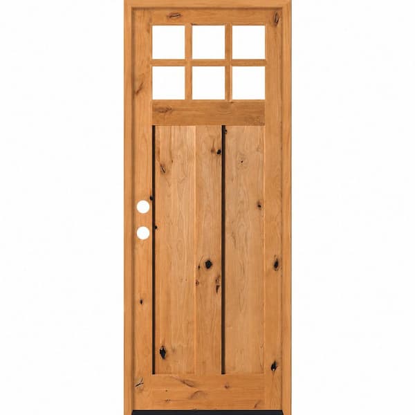 42 in. x 96 in. Craftsman Knotty Alder Right-Hand/Inswing 6 Lite Beveled Clear Glass Cedar Stain Wood Prehung Front Door