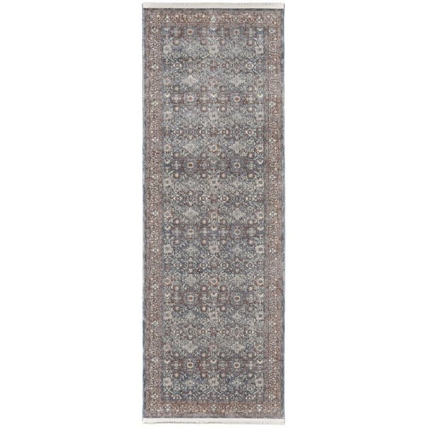 2 X 8 Blue, Red Floral Runner Rug