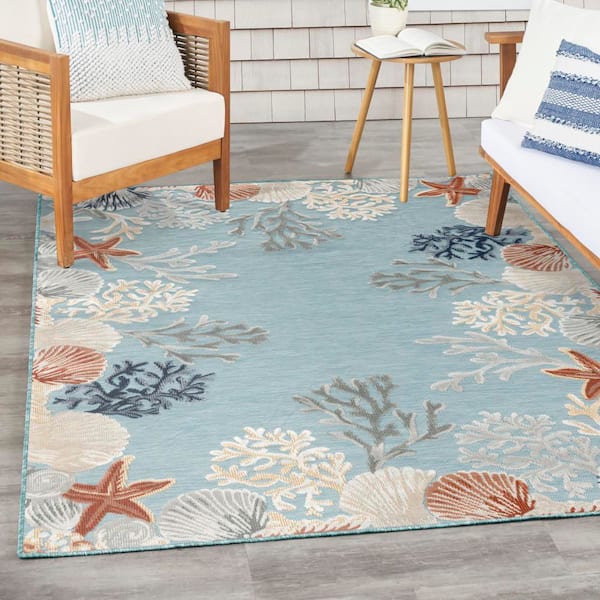 Suncoast Teal Multicolor 4 ft. x 6 ft. Graphic Contemporary Area Rug