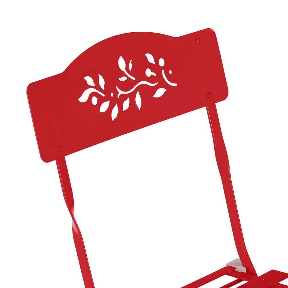 Red Elegance 3-Piece Metal Bistro Set with Intricate Leaf Design