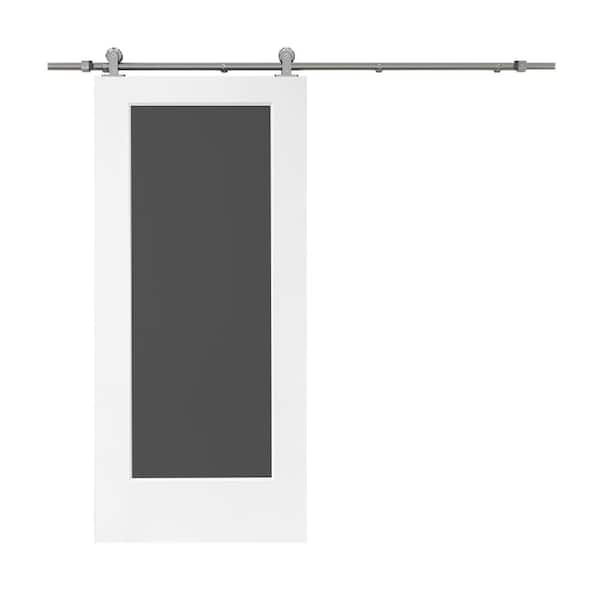 CALHOME Chalkboard Series 30 in. x 80 in. Black Stained Composite MDF 1 Panel Interior Sliding Barn Door with Hardware Kit