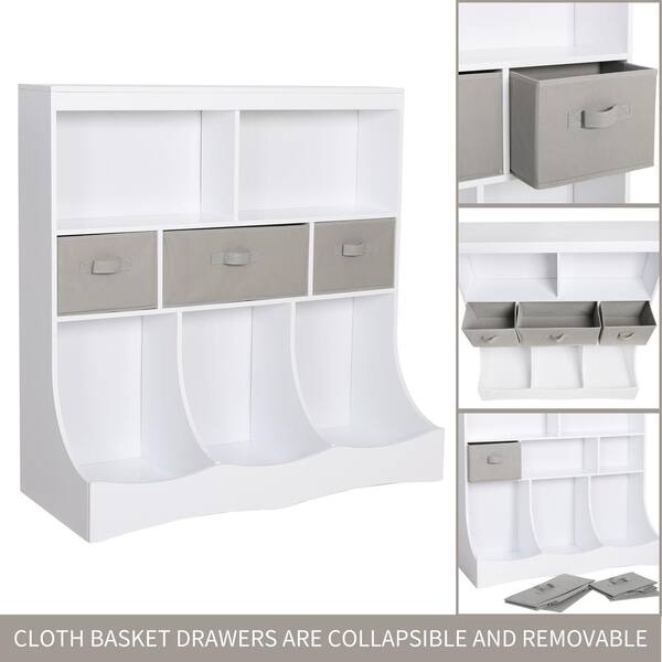 Veikous 37 4 In H White Kids Furniture, White Open Bookcase With Drawers