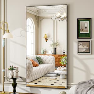 34 in. W x 76 in. H Rectangular Black Aluminum Alloy Framed Modern Oversized Wall Mirror