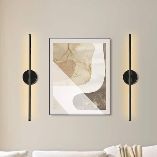 350° Rotate Black Dimmable Wireless Integrated LED Wall Sconce with Remote, Sconce Wall Decor for Living Room(2-Pack)